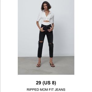 Zara Black Ripped Mom Jeans, size 8